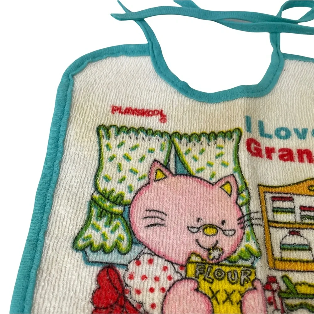 Vintage 1980s Playskool “I Love My Grandma” Baby Bib Baking Cats Kittens Cooking